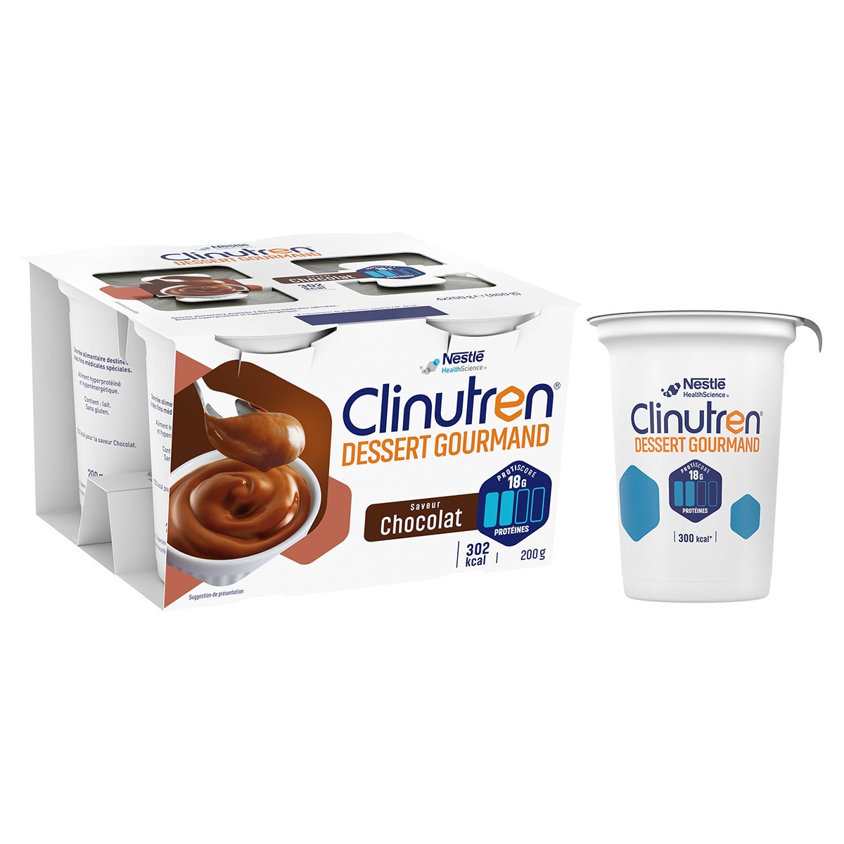 Clinutren Dessert gourmand goût chocolat HP/HC+ 2kcal : Pack et Pot